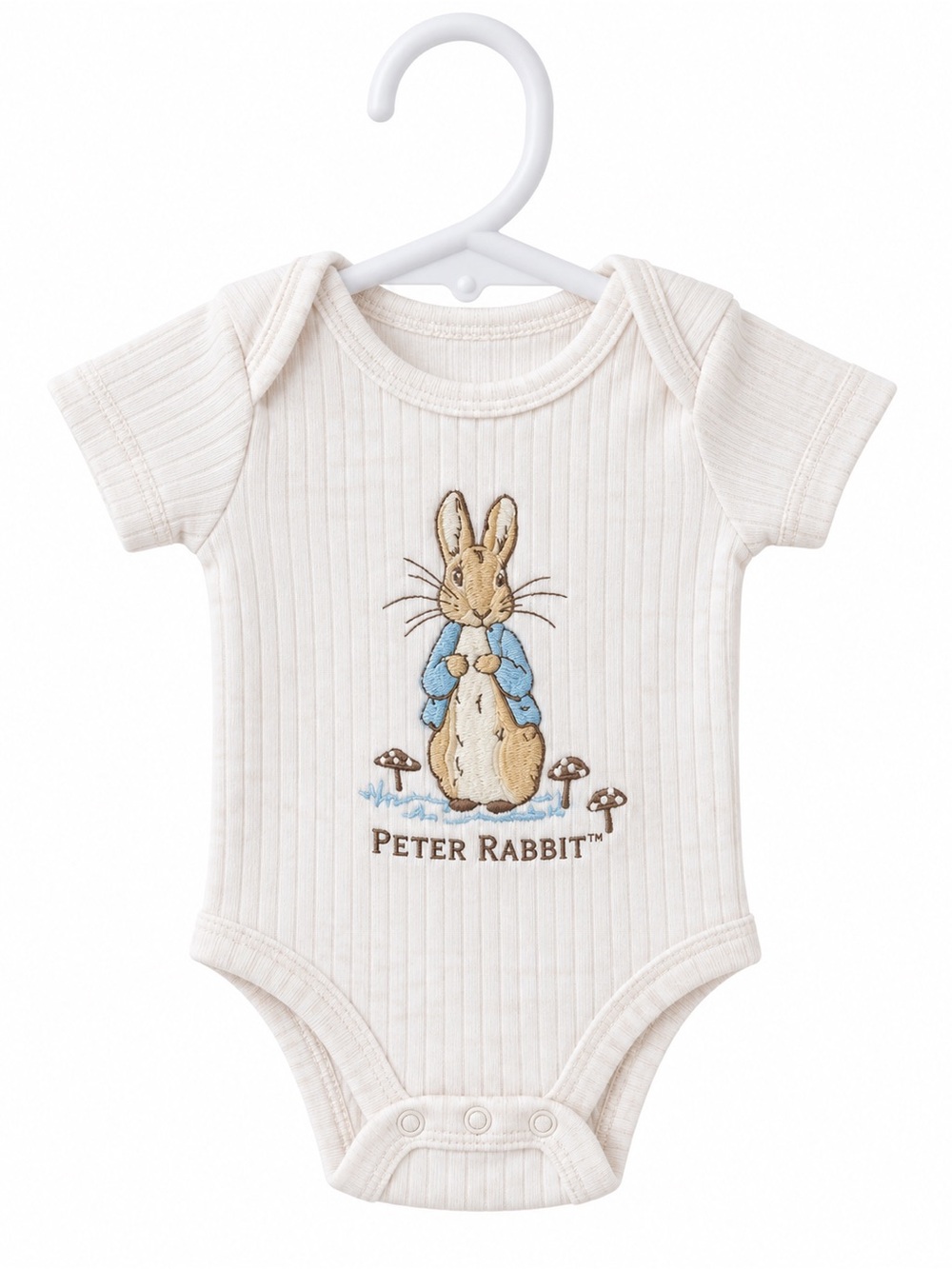 Peter Rabbit Cream Ribbed Baby Onesie with Embroidered Peter Rabbit